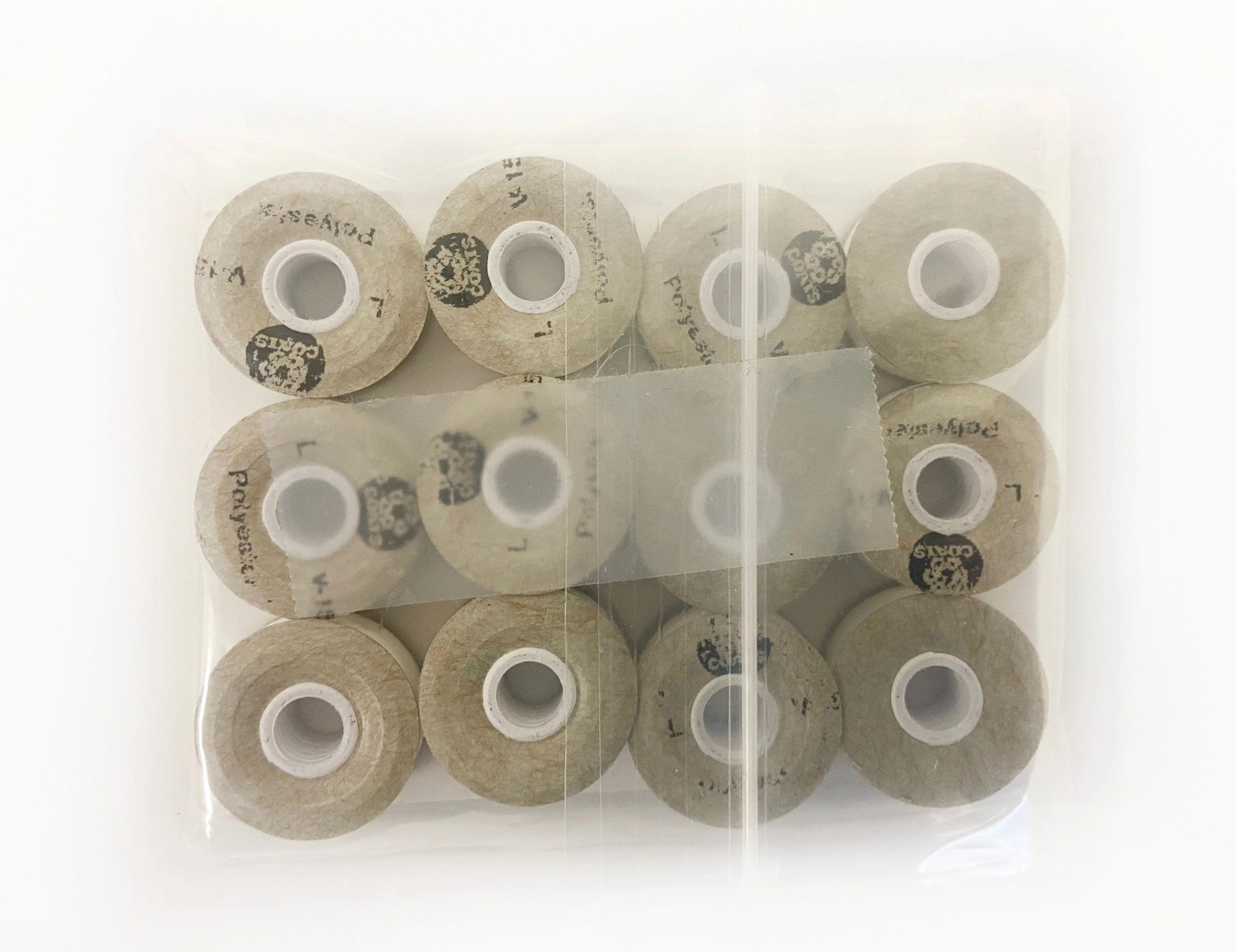 12 Bobbins - Coats V15 Trusew Cardboard Sided Machine Embroidery Bobbins Size L - White