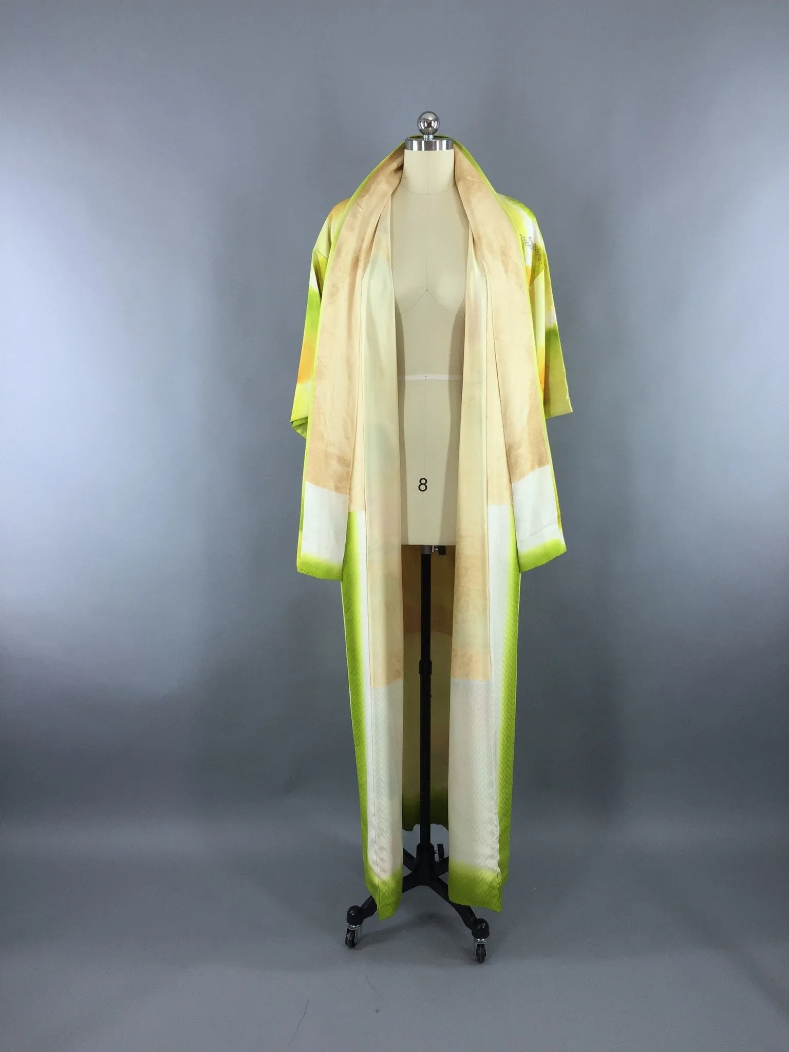 1960s Vintage Silk Kimono Robe in Psychedelic Acid Green Metallic Embroidery