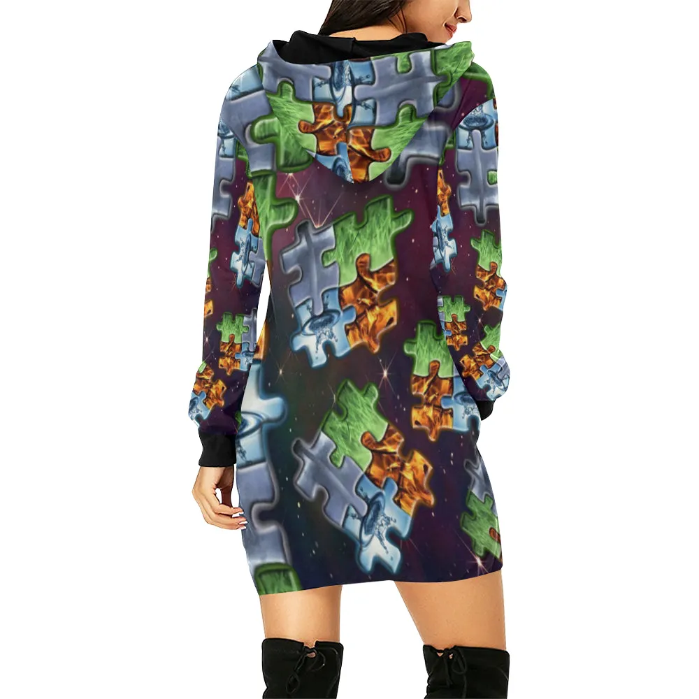 4 ELEMENTS All Over Print Hoodie Mini Dress