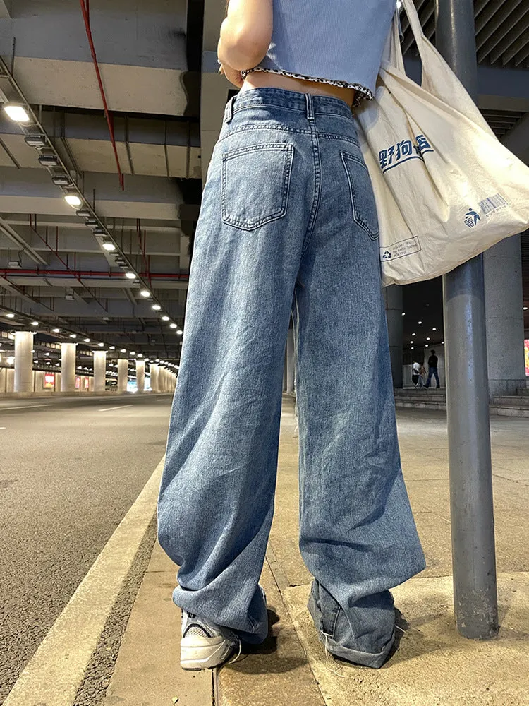 Advbridge Men's American Vintage Distressed Jeans High Street Straight Tube Loose Fitting Pants Ripped Denim Trendy Y2k