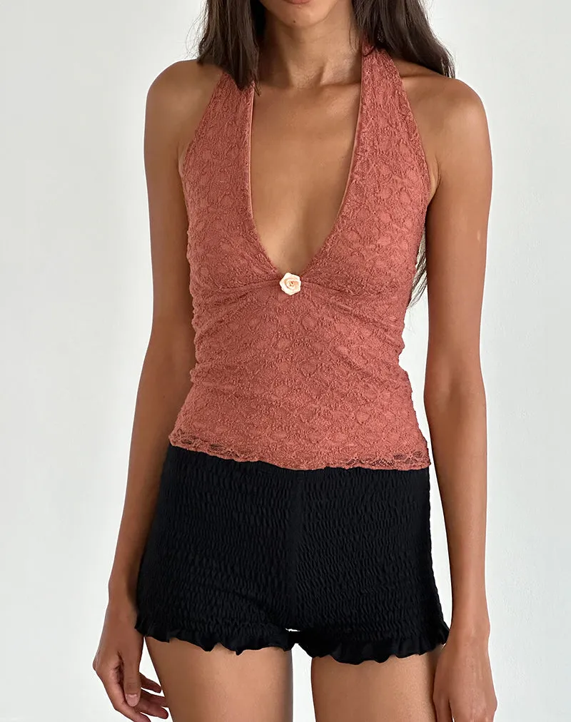 Aksa Halterneck Top in Lace Withered Rose