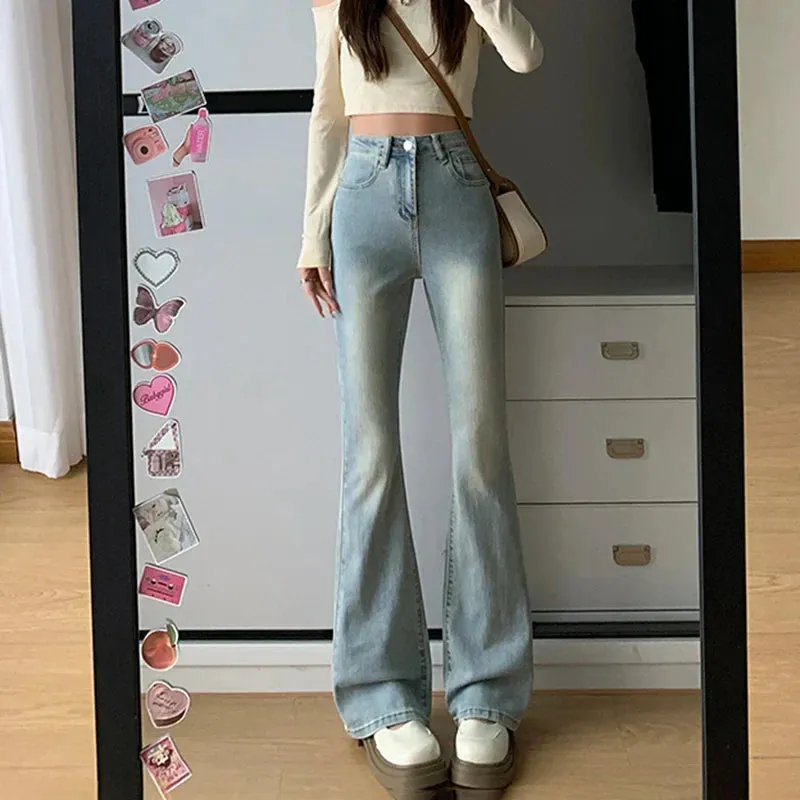 Amozae-Fall Outfits Streetwear y2k 90s Fashion Gothic Women Flare Stretch Moustache Jeans Fashion Skinny Bell Bottom High Waist Gray Denim Pants Lady Classic Y2K Punk Long Trousers