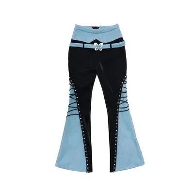 Amozae-New Spring Autumn Streetwear Harajuku Punk Gothic Hot Girl Black Blue Bandage Stitching Denim Pants Fashion High Waist Slim Pant