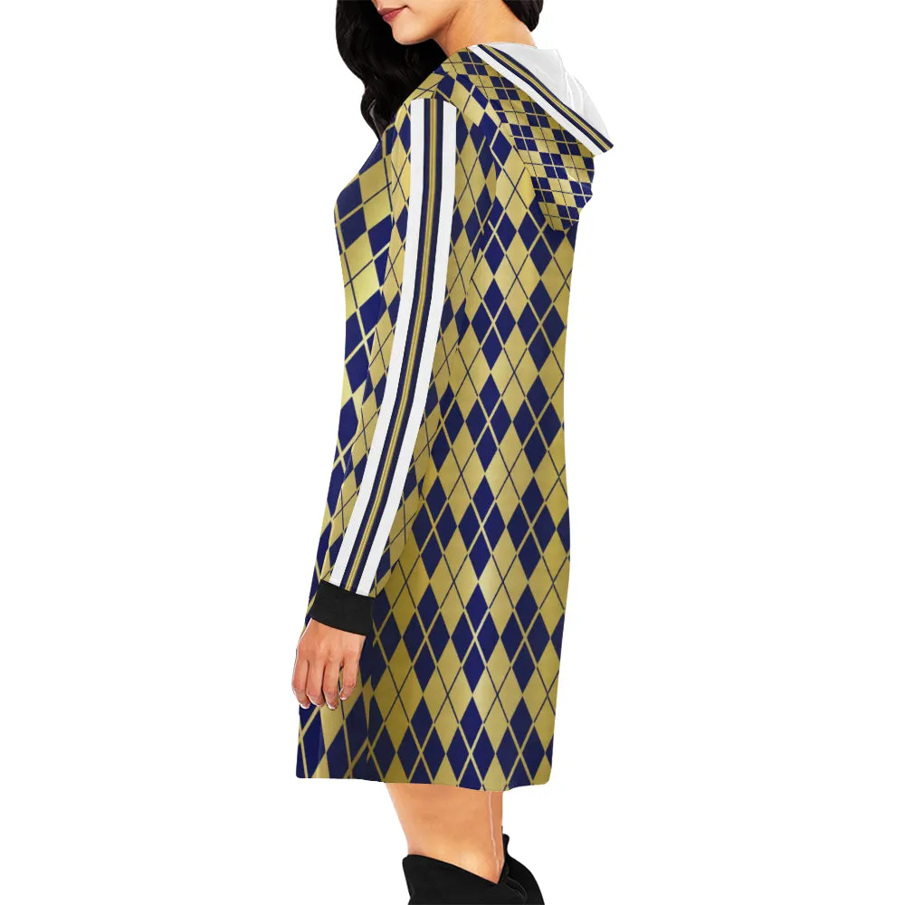 ARLEQUIN BLUE All Over Print Hoodie Mini Dress