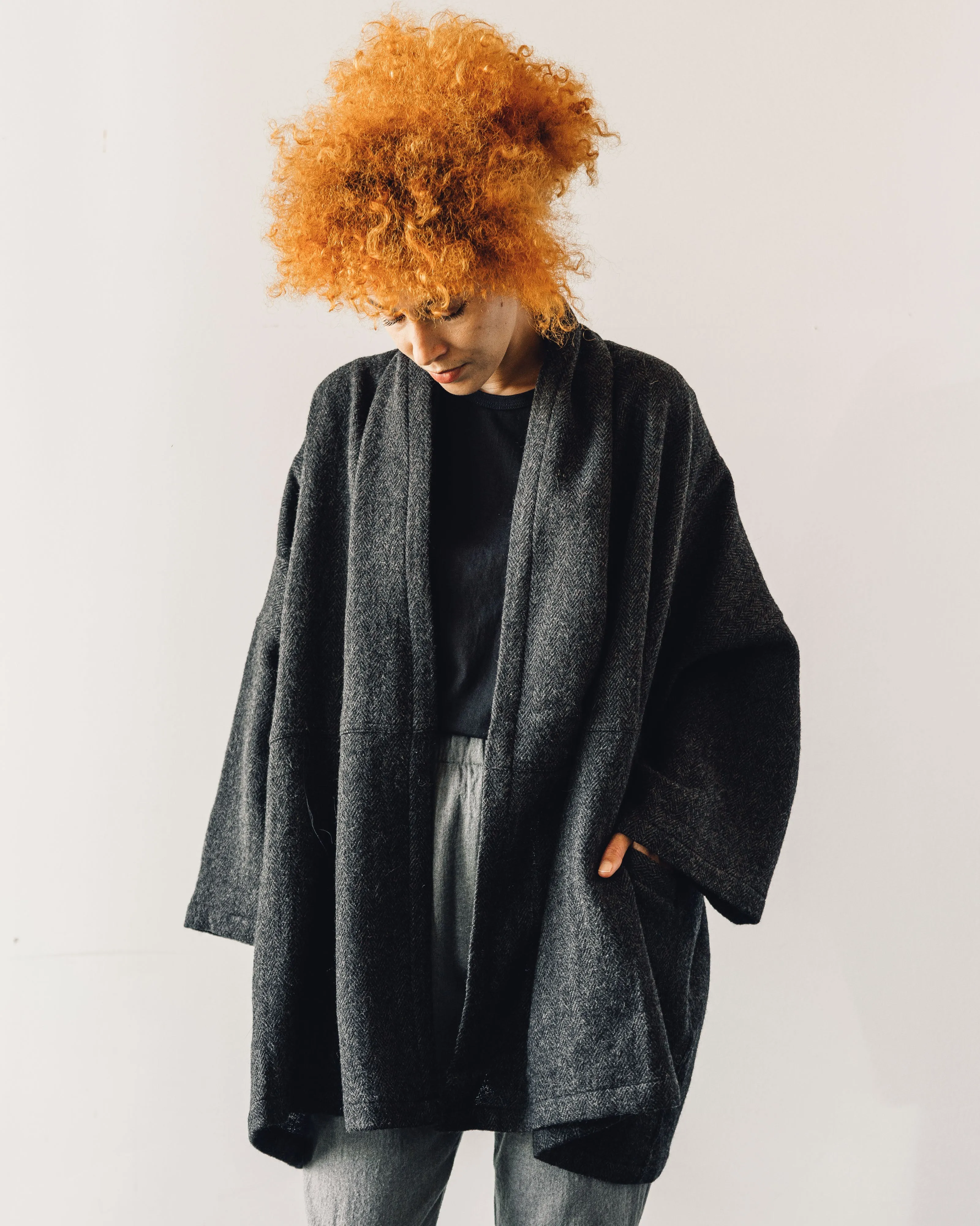 Atelier Delphine Haori Coat, Deep Sea Herringbone