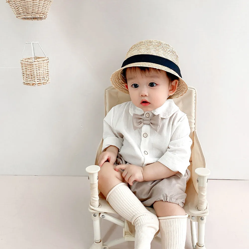 Baby Boy Autumn Clothes Suit 0-3 Years Old Baby Solid Color Long-sleeved Shirt Shorts Two-piece Set One Year Old Celebration Dress