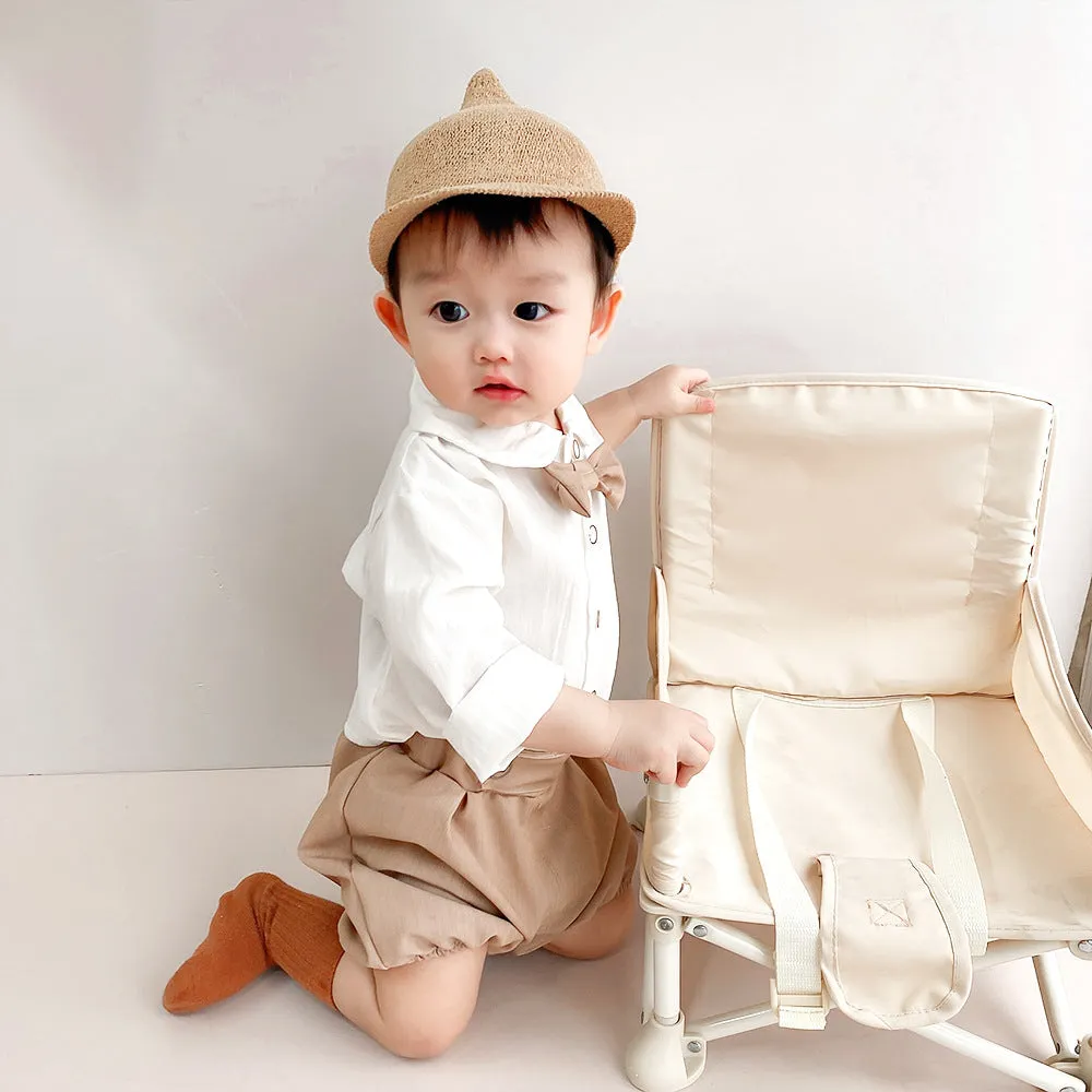 Baby Boy Autumn Clothes Suit 0-3 Years Old Baby Solid Color Long-sleeved Shirt Shorts Two-piece Set One Year Old Celebration Dress