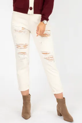 BEIGE RIPPED BOYFRIEND JEAN