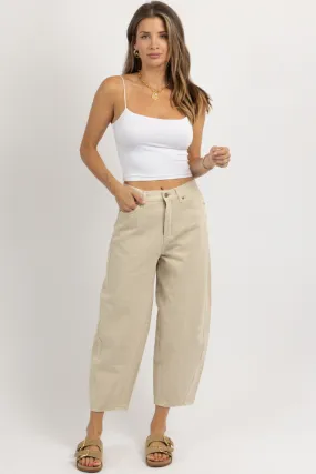 BEIGE WASHED BARREL JEAN