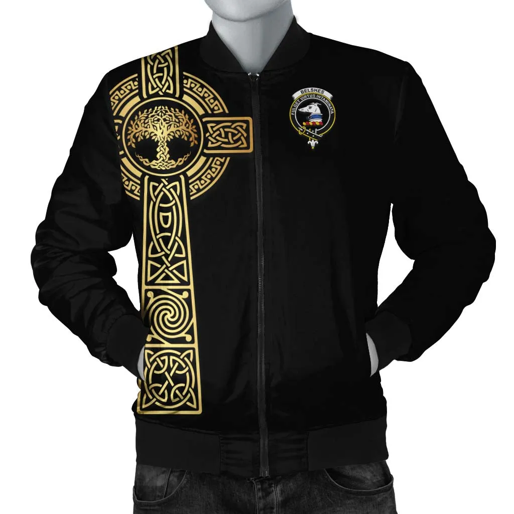 Belshes (Belsches) Clan Bomber Jacket with Golden Celtic Tree Of Life