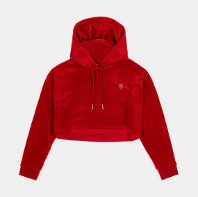 Big Bling High Low Cropped Womens Hoodie (Red)