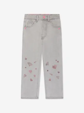 Billieblush Girls Embroidered Mom Fit Jeans in Grey