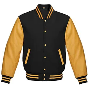 Black and Gold Premium Varsity Jacket with Customizable Emblems