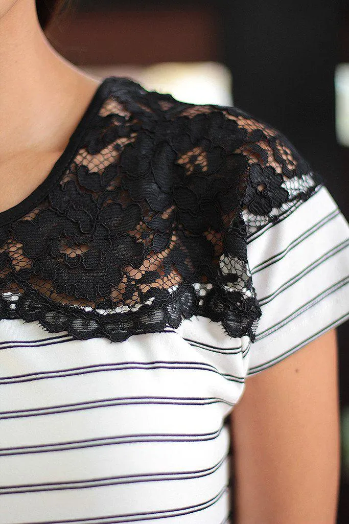 Black And Ivory Top With Lace