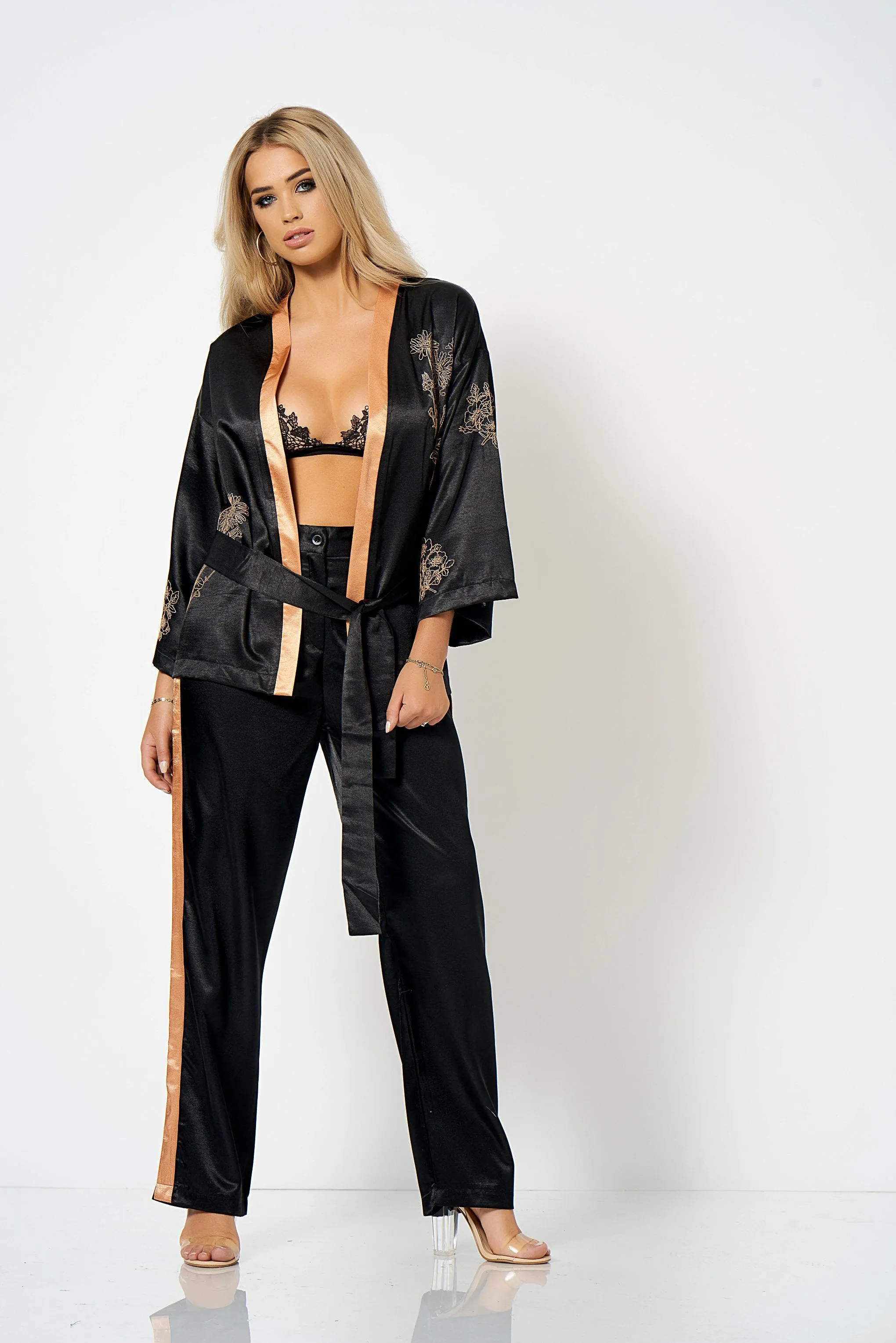 Black Embroidered Co-ord Kimono Jacket