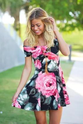 Black Floral Skater Dress