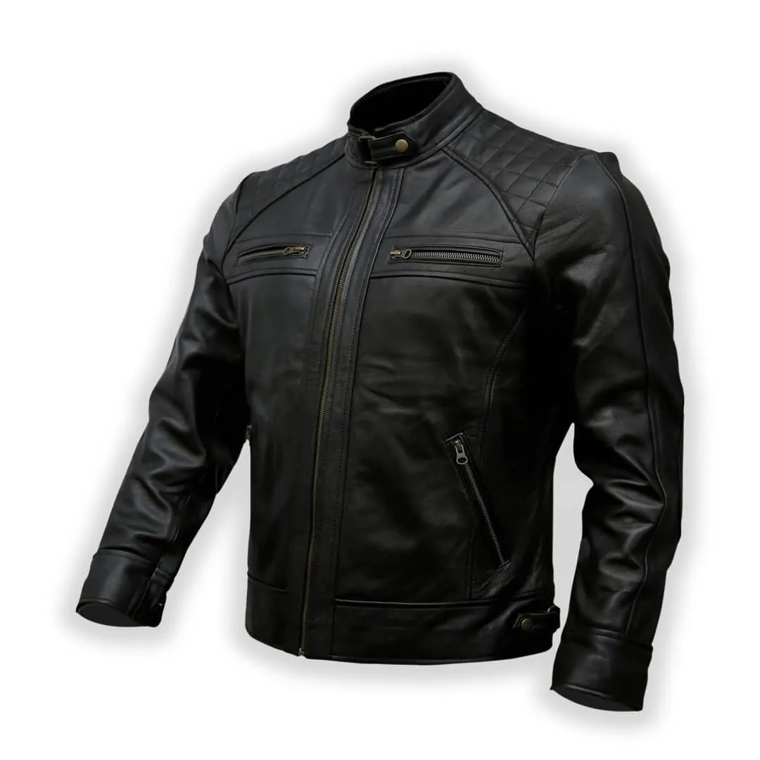 Black Quilted Leather Racer Jacket