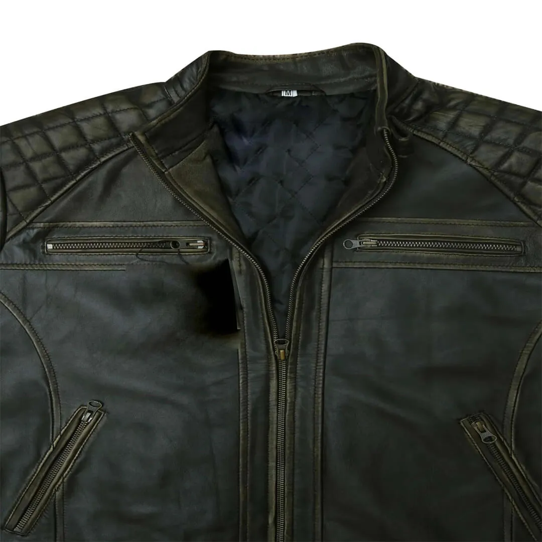 Black Quilted Leather Racer Jacket