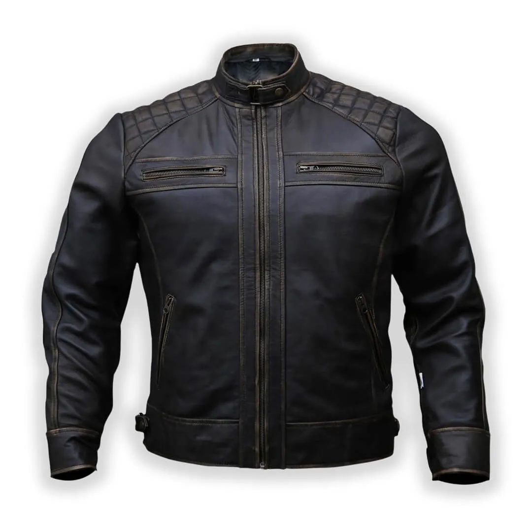 Black Quilted Leather Racer Jacket