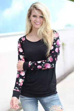 Black Top with Floral Sleeves