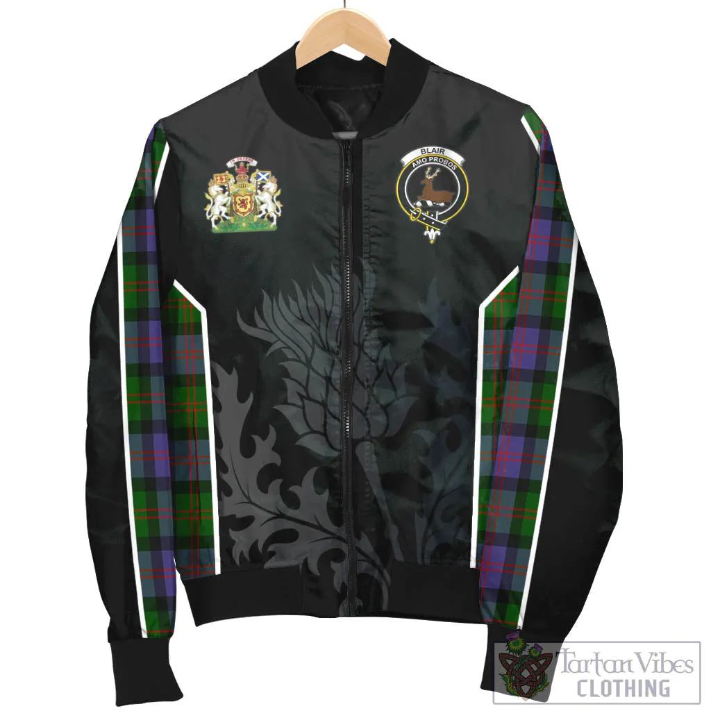 Blair Modern Tartan Bomber Jacket with Family Crest and Scottish Thistle Vibes Sport Style