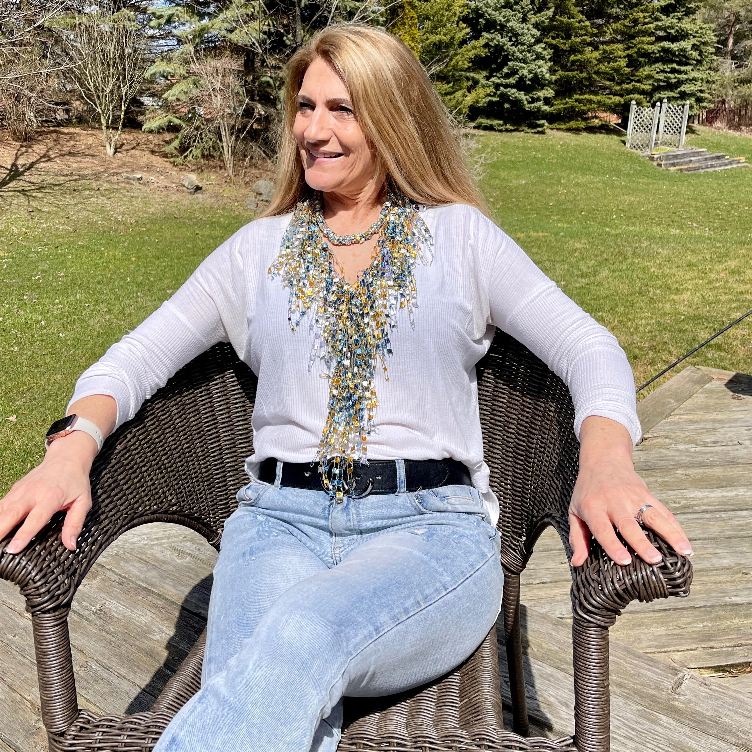 Blue and Yellow Bundle - Scarf and Beaded Statement Necklace