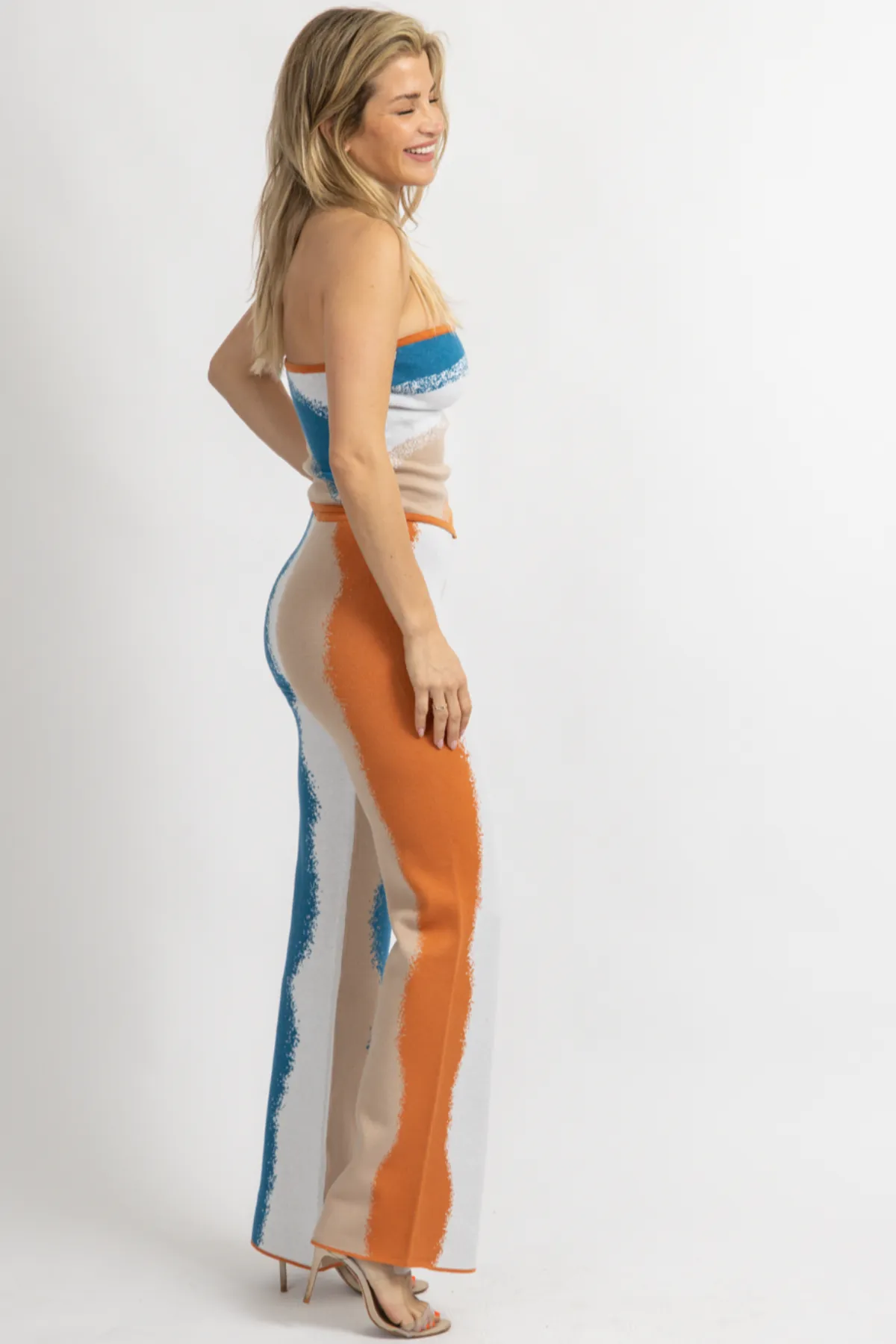 BLUE   ORANGE KNIT PANT SET