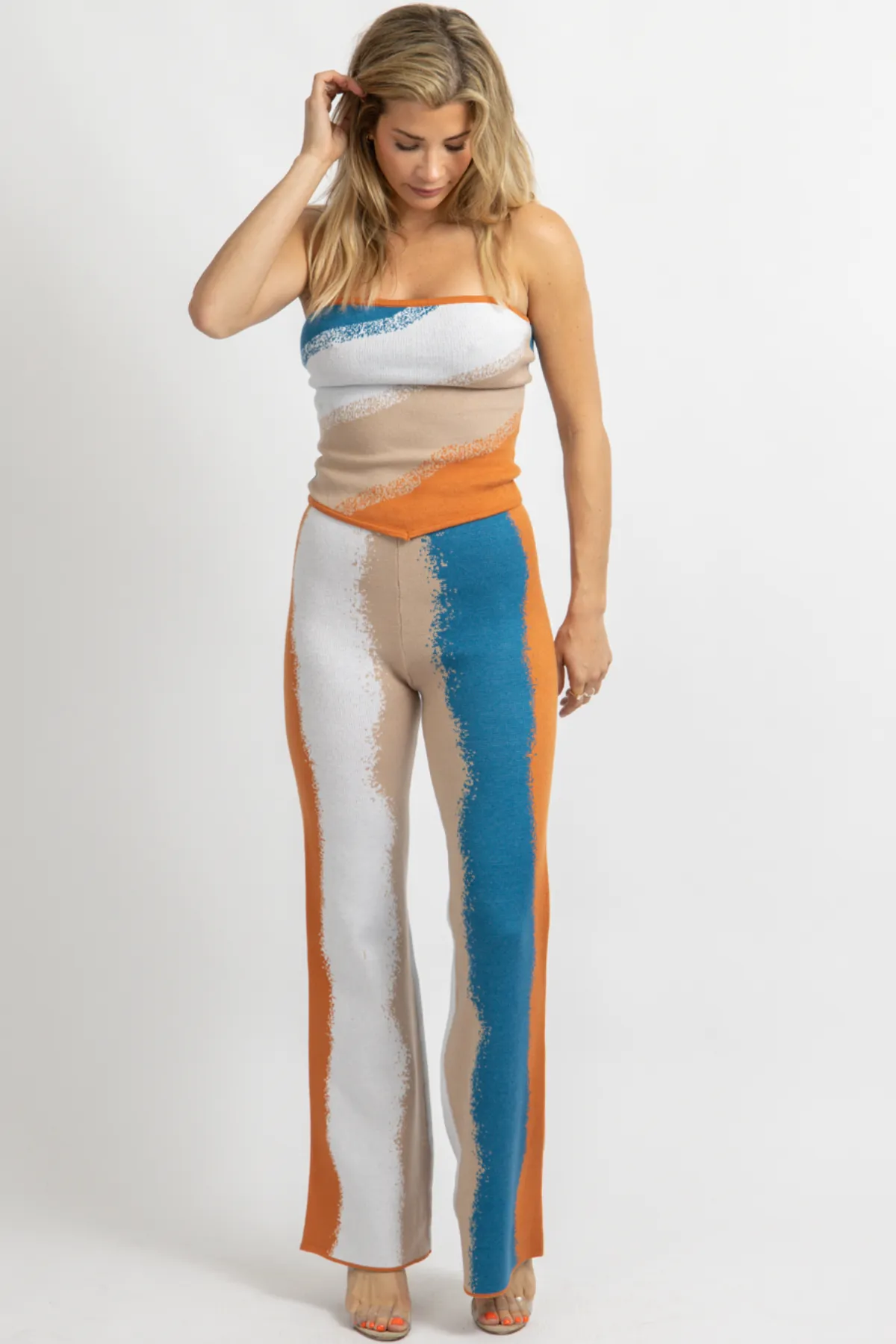 BLUE   ORANGE KNIT PANT SET