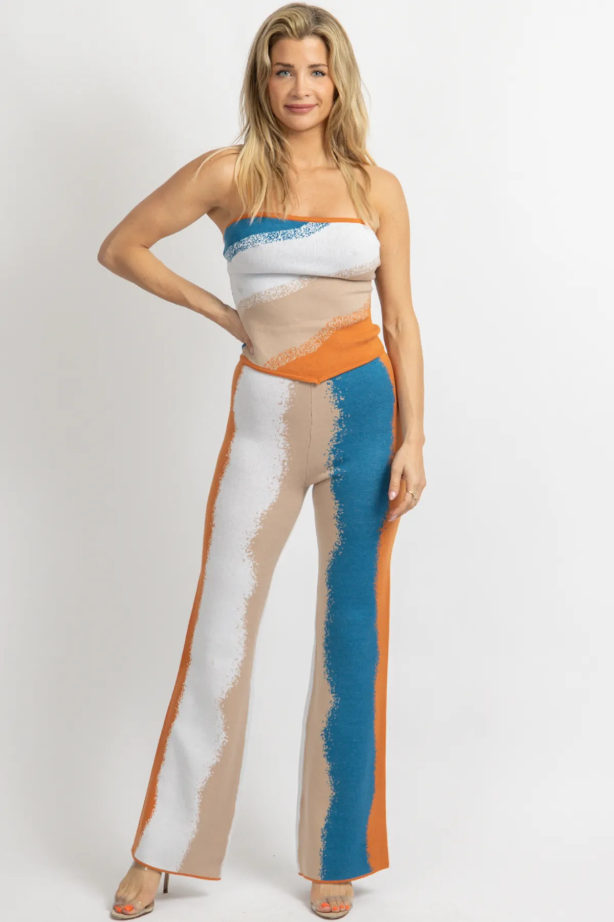 BLUE   ORANGE KNIT PANT SET