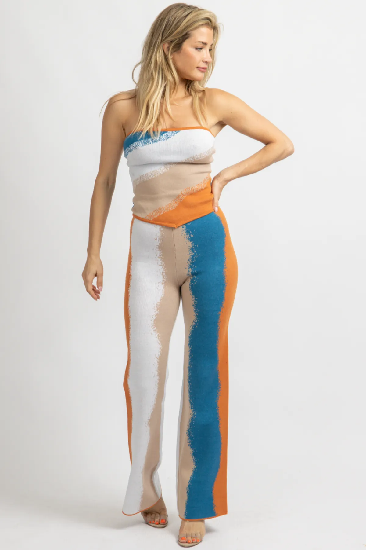 BLUE   ORANGE KNIT PANT SET