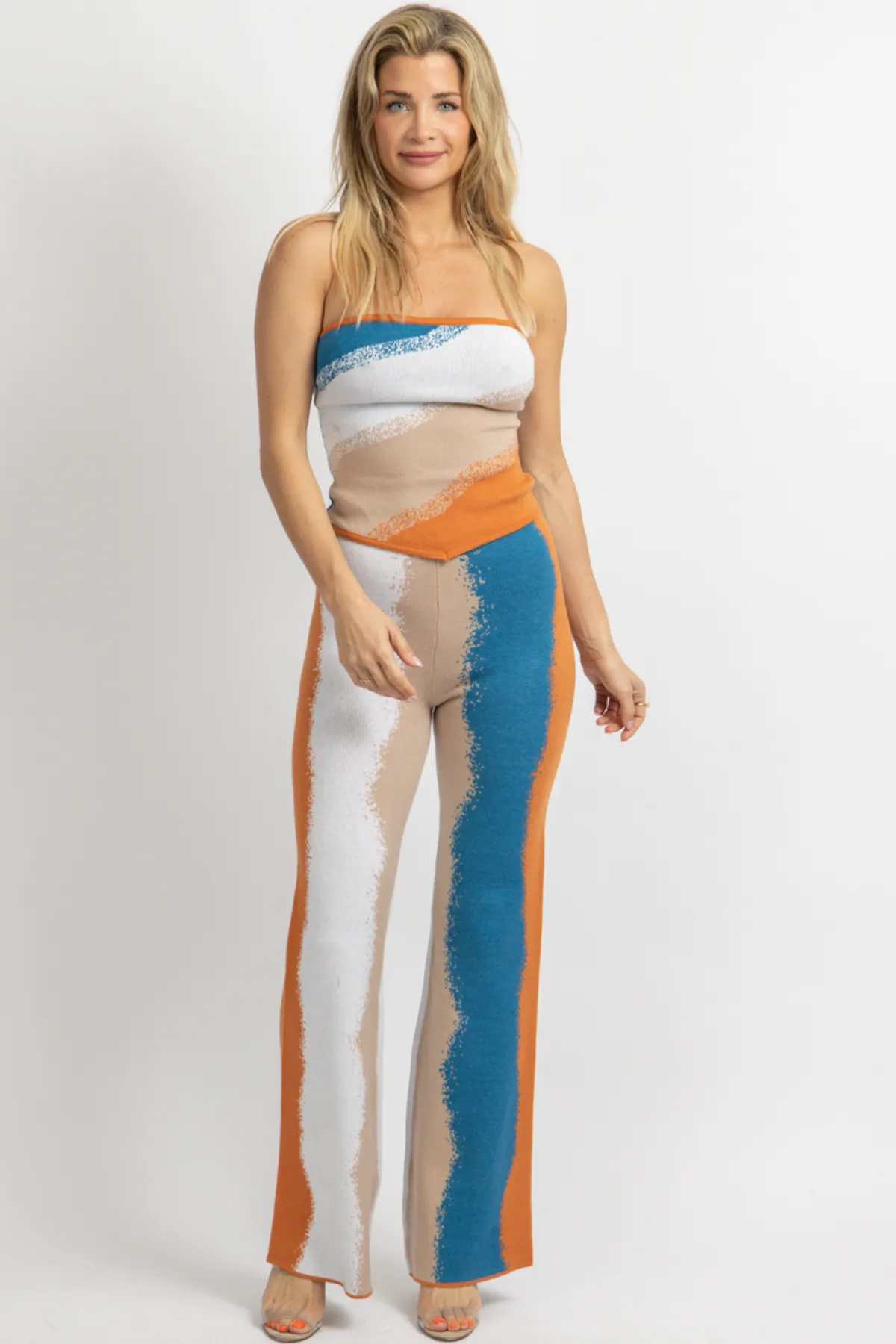 BLUE   ORANGE KNIT PANT SET