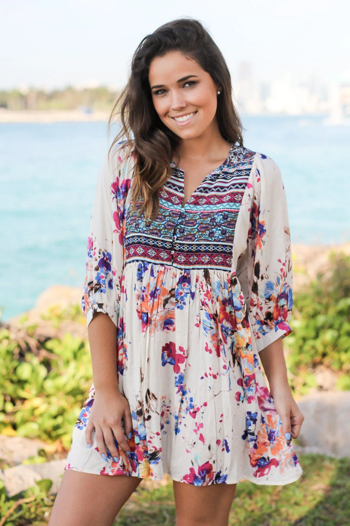 Boho Floral Printed Short Dress