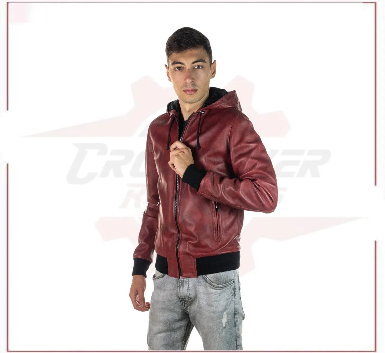 Bomber Napoli Cap - Men's Bomber Jacket in Genuine Bordeaux Leather