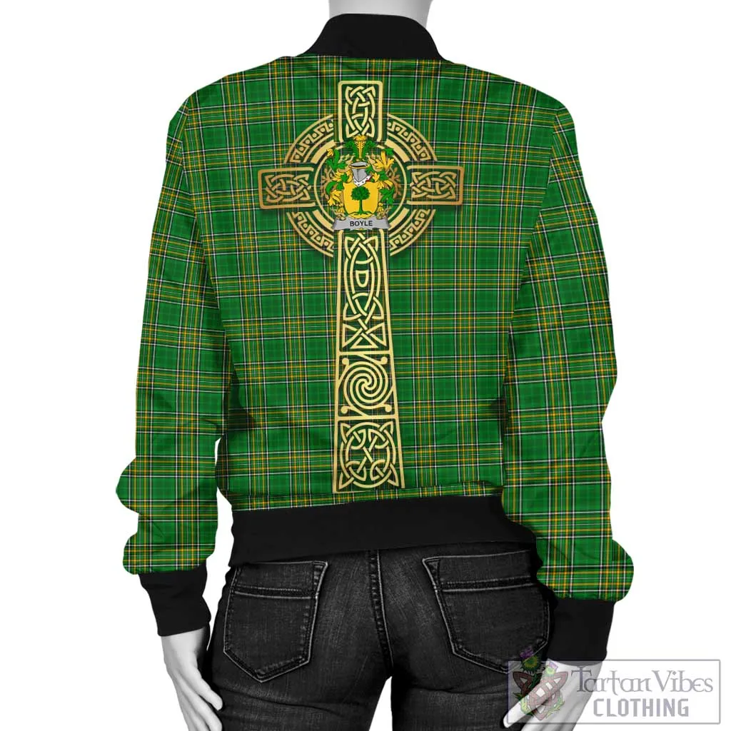 Boyle Irish Clan Tartan Bomber Jacket with Coat of Arms Celtic Tree of Life Style