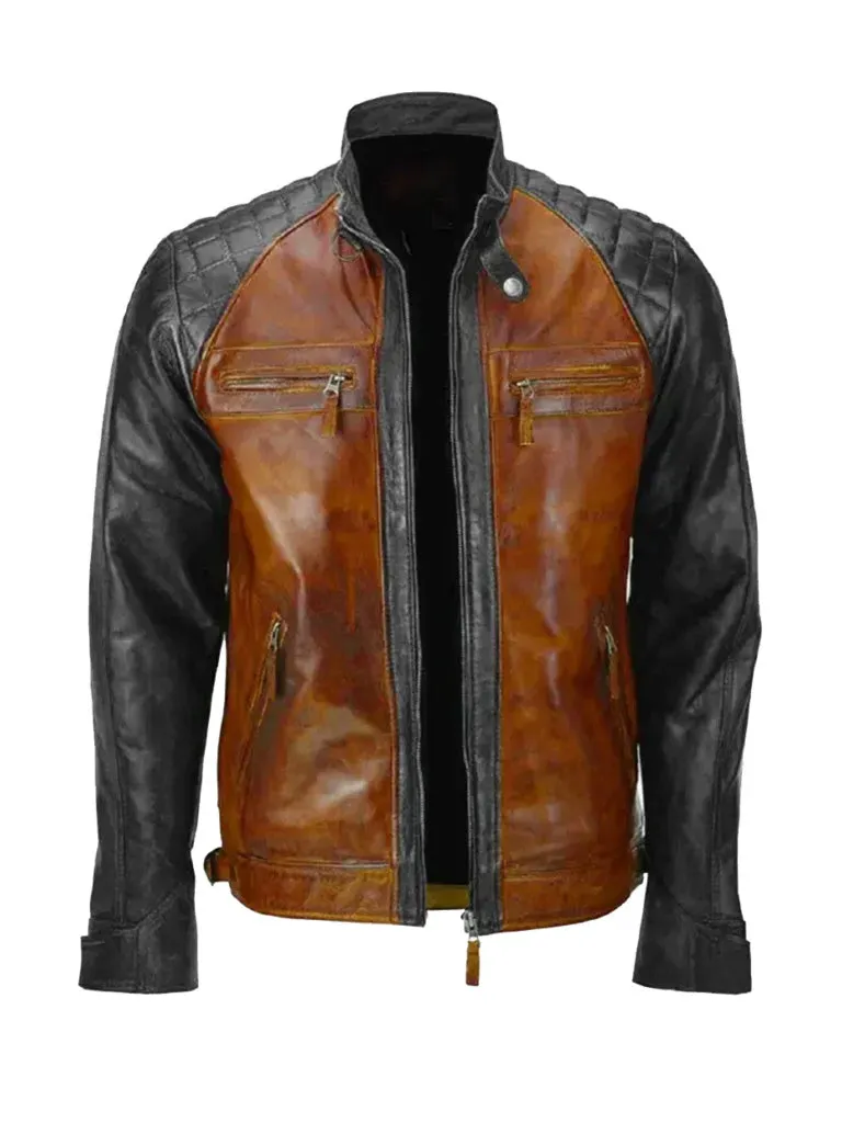 Brown and Black Leather Quilting Vintage Jacket