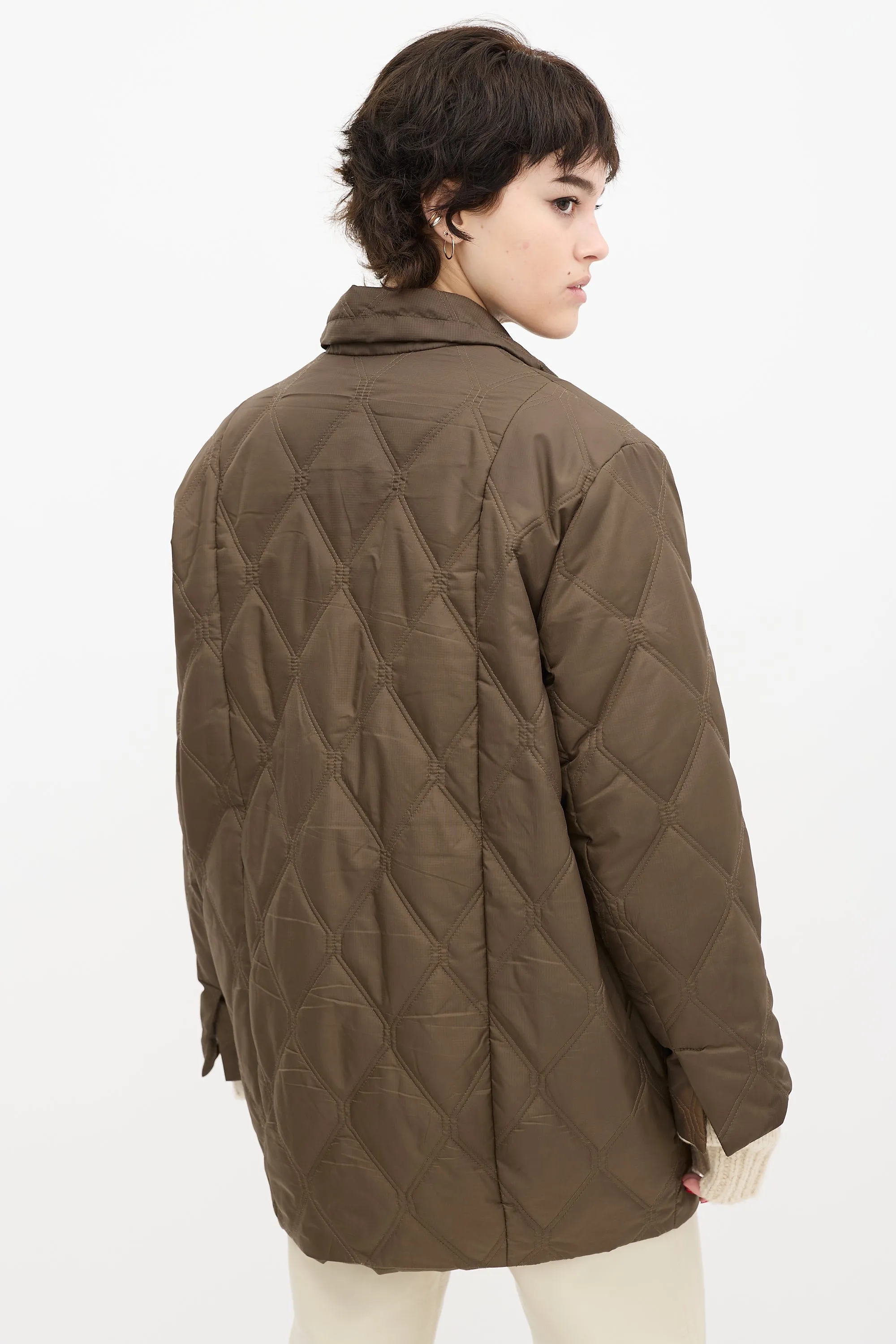 Brown Nylon Quilted Jacket