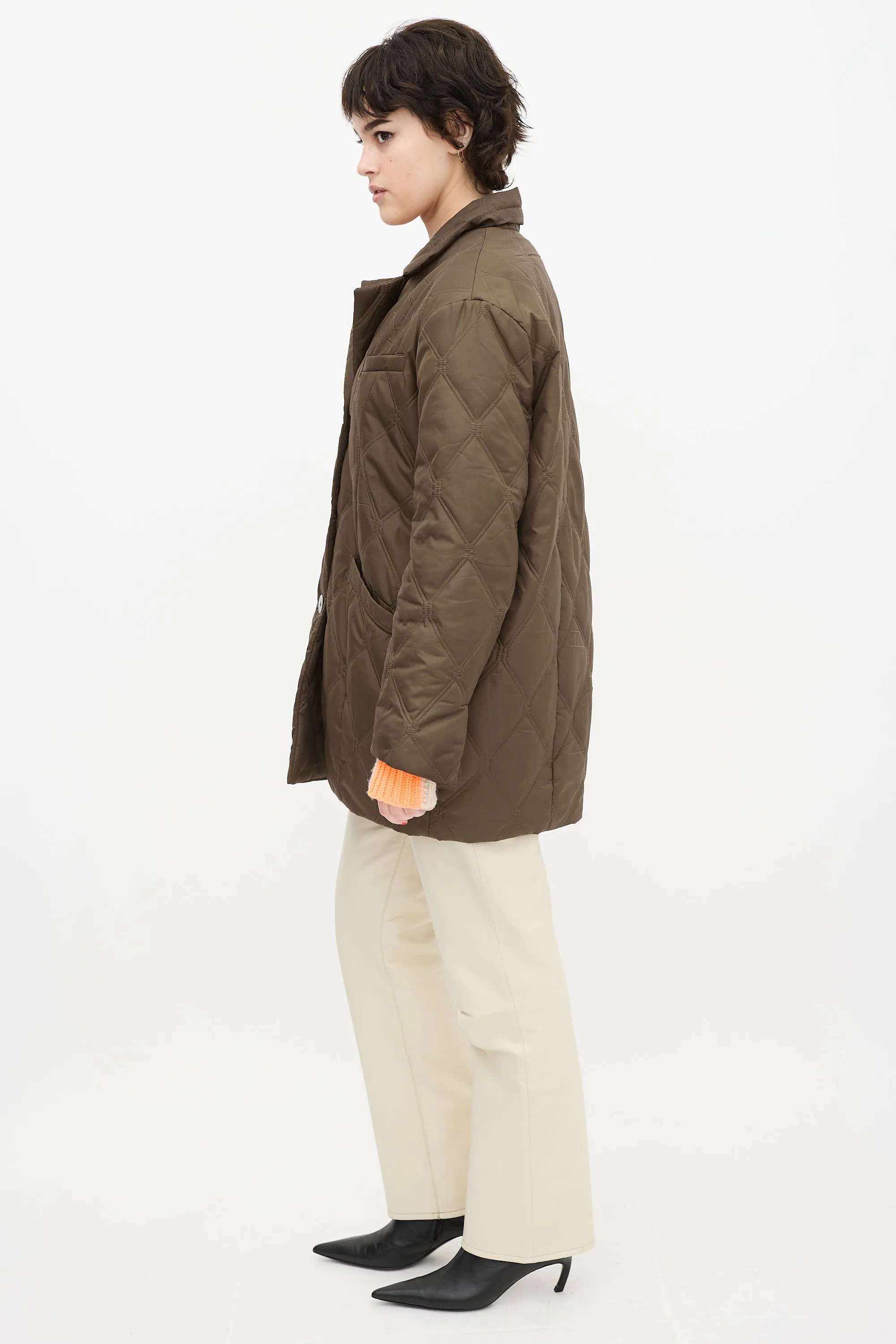 Brown Nylon Quilted Jacket