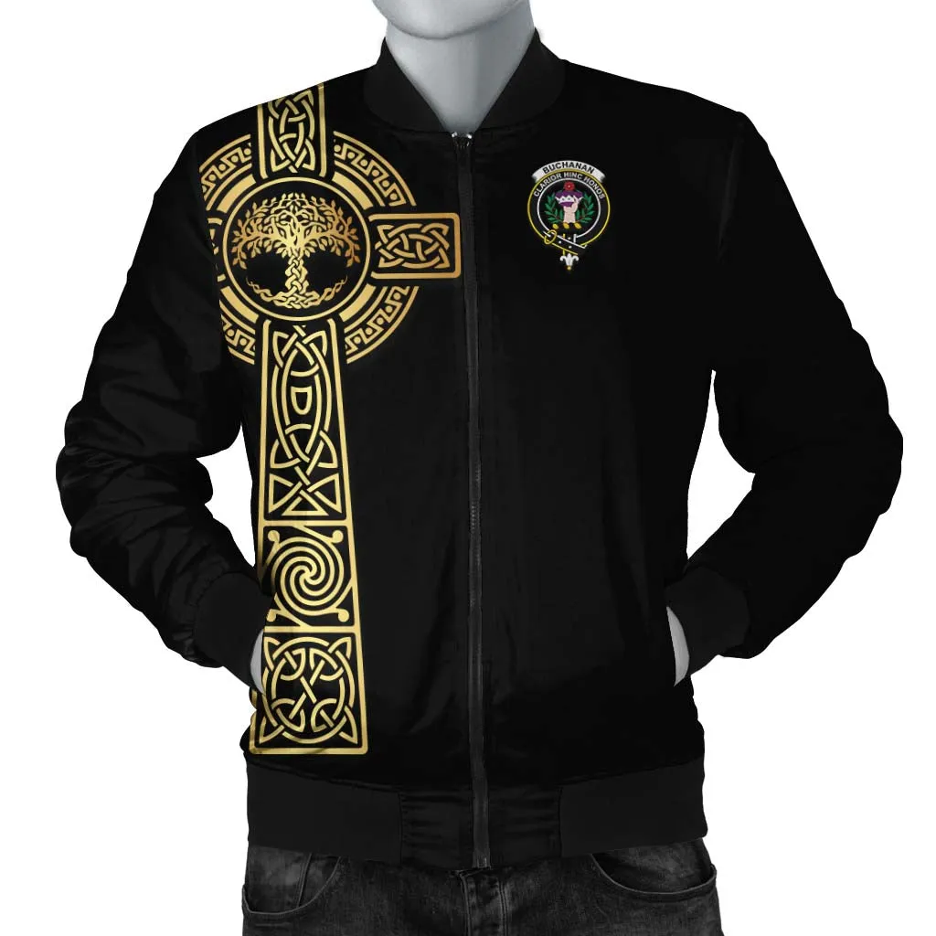 Buchanan Clan Bomber Jacket with Golden Celtic Tree Of Life