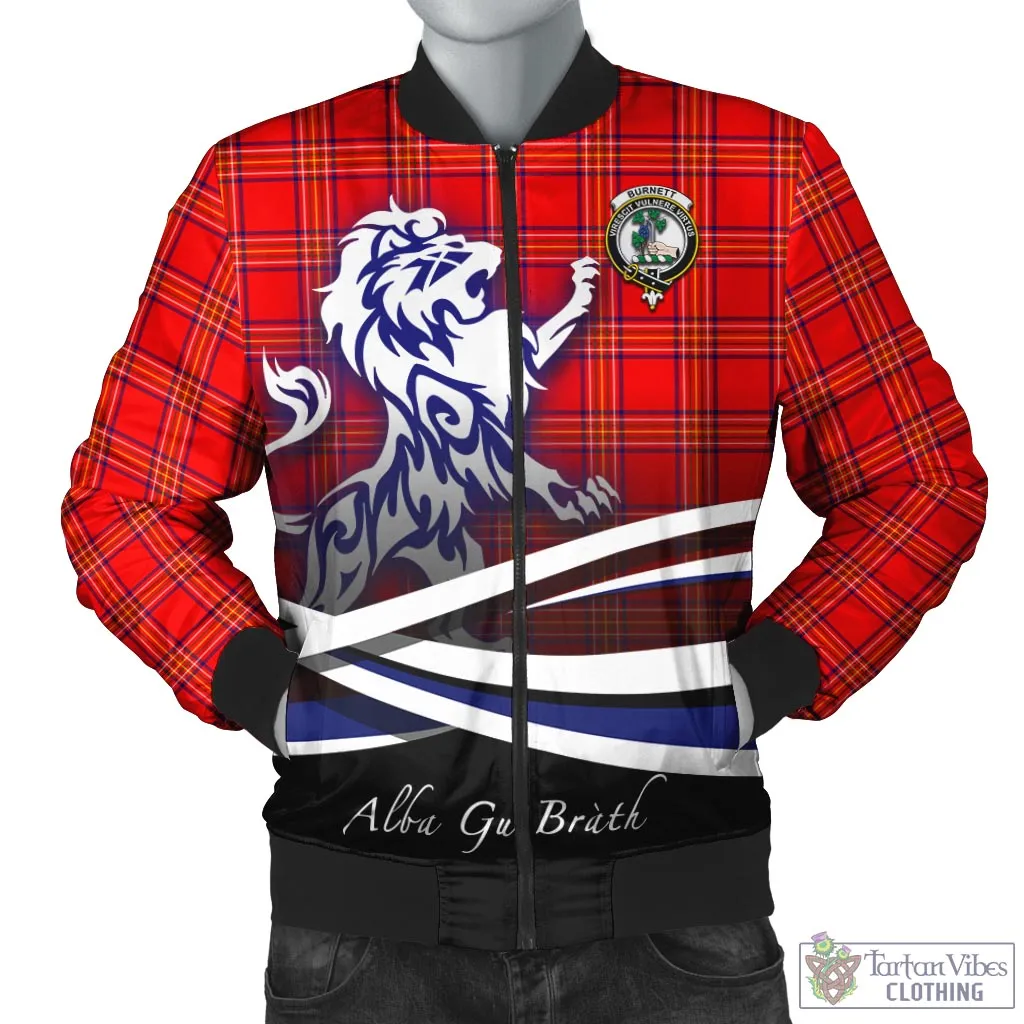 Burnett Modern Tartan Bomber Jacket with Alba Gu Brath Regal Lion Emblem