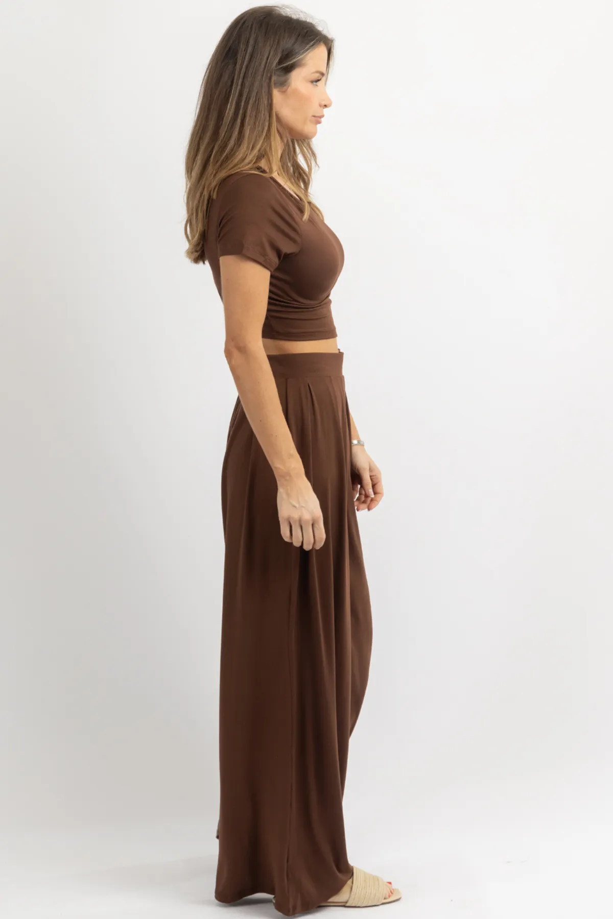 BUTTER SOFT ESPRESSO PALAZZO PANT SET