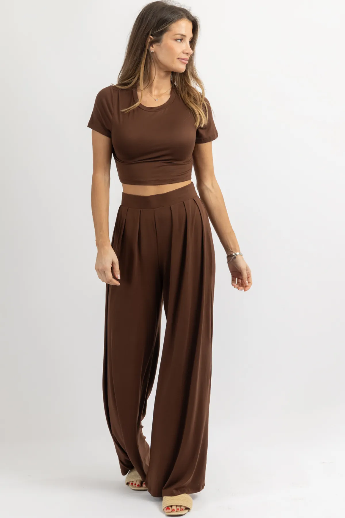 BUTTER SOFT ESPRESSO PALAZZO PANT SET