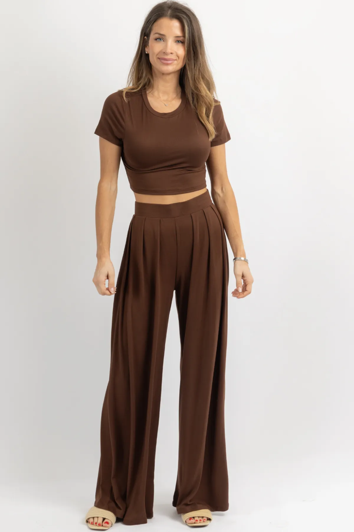 BUTTER SOFT ESPRESSO PALAZZO PANT SET