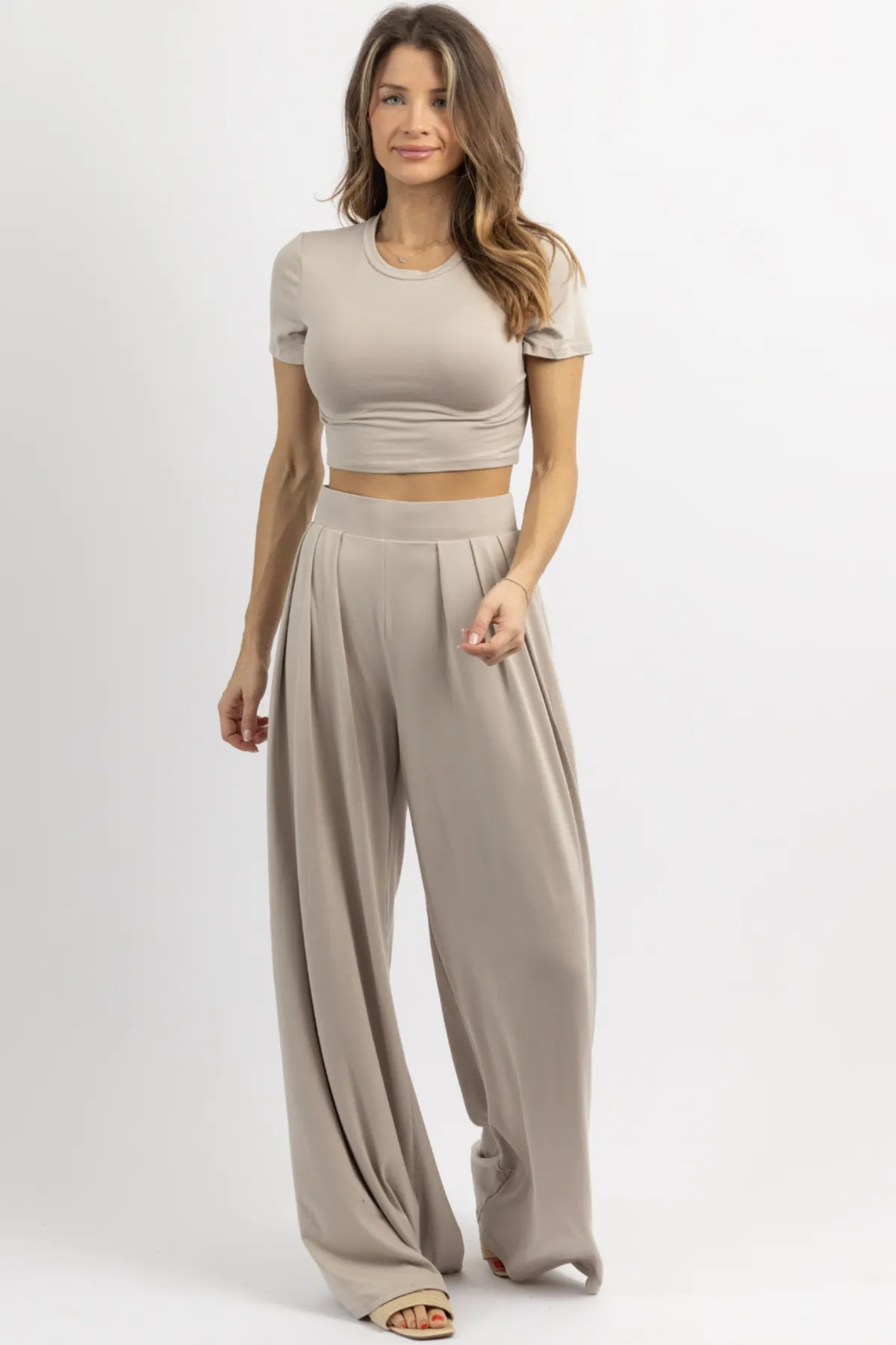 BUTTER SOFT OATMEAL CROP PALAZZO PANT SET  *BACK IN STOCK*