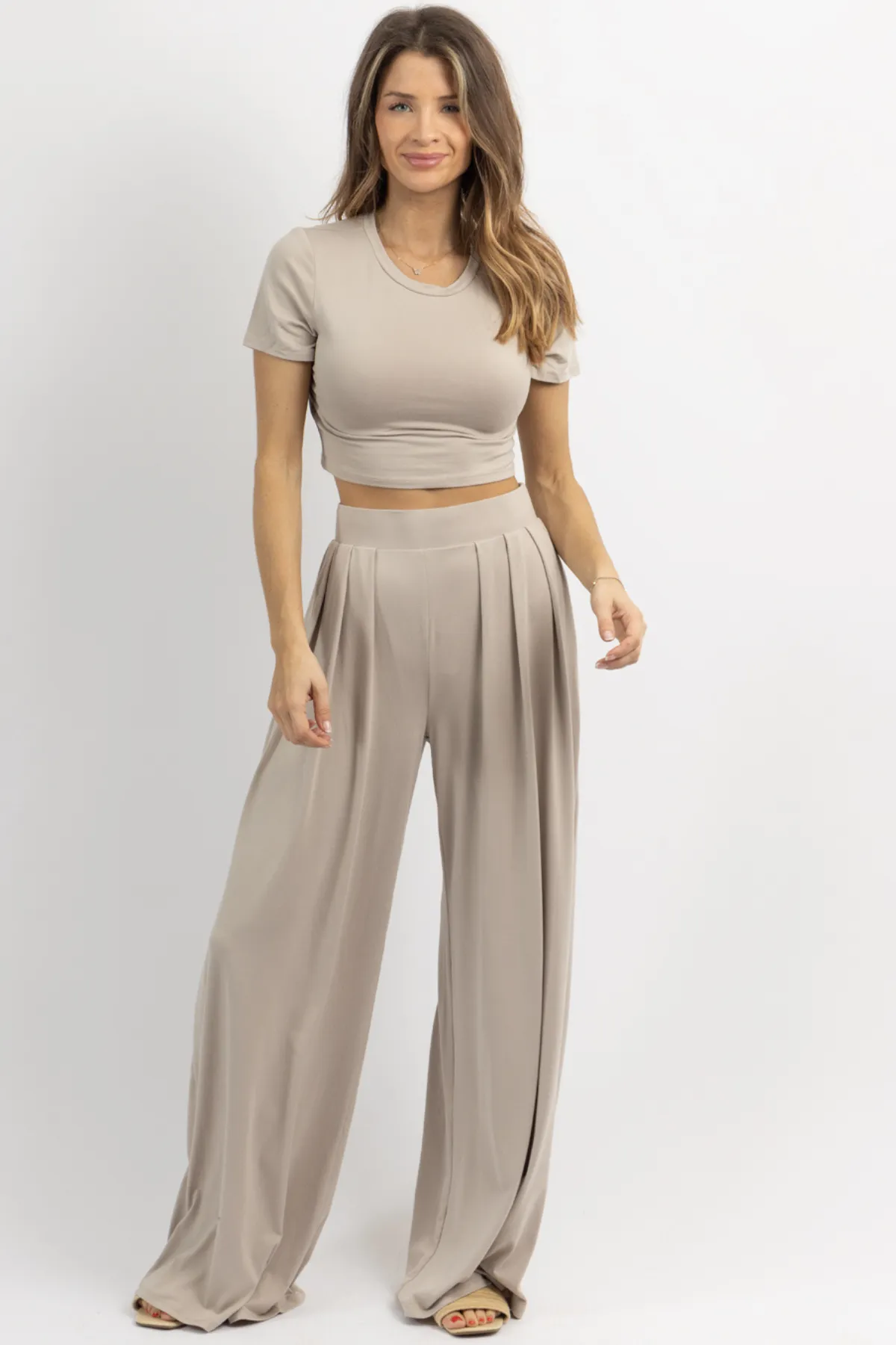 BUTTER SOFT OATMEAL CROP PALAZZO PANT SET  *BACK IN STOCK*