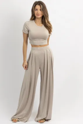 BUTTER SOFT OATMEAL CROP PALAZZO PANT SET  *BACK IN STOCK*