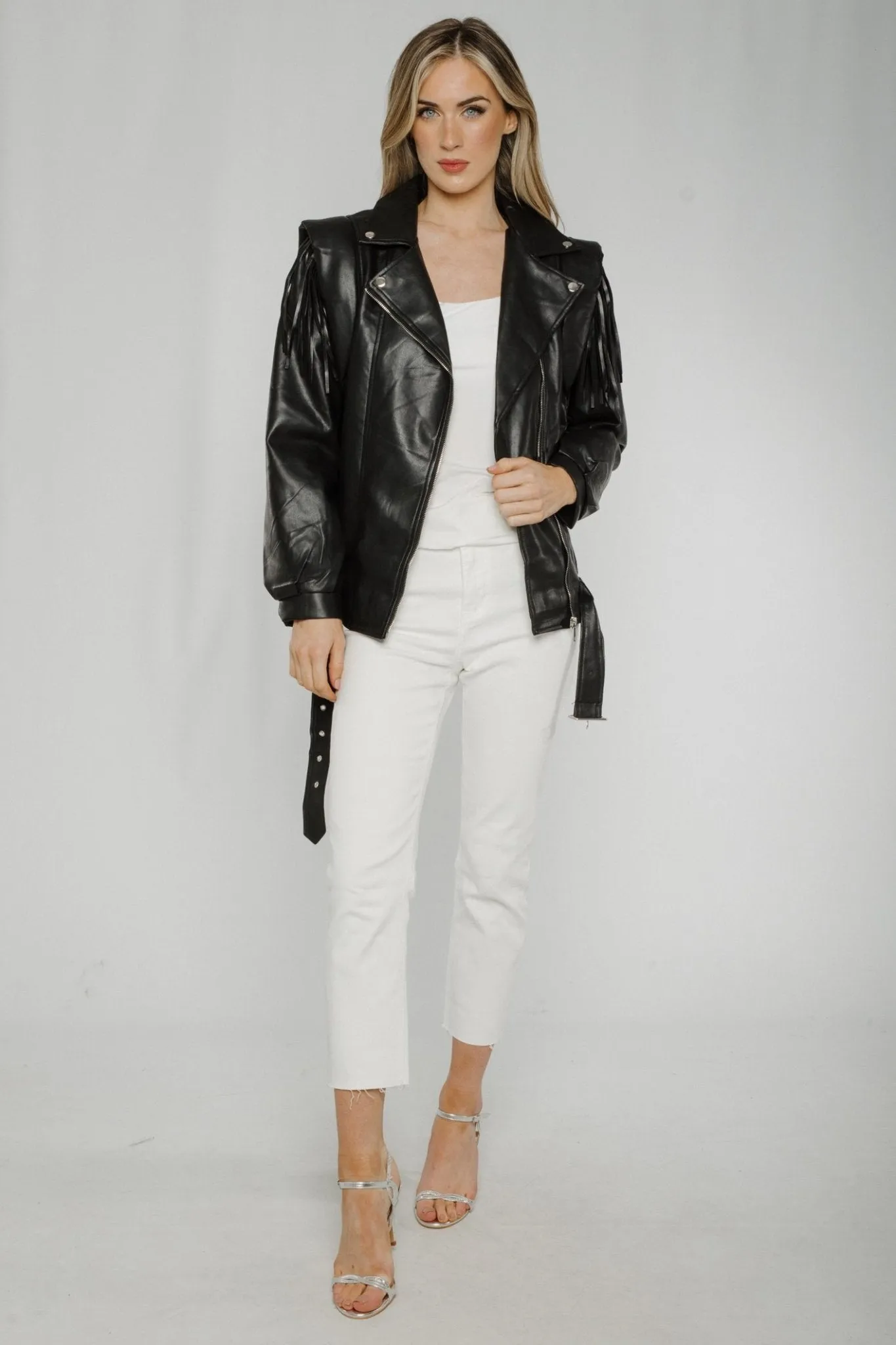 Caitlyn Fringed Leather Jacket In Black