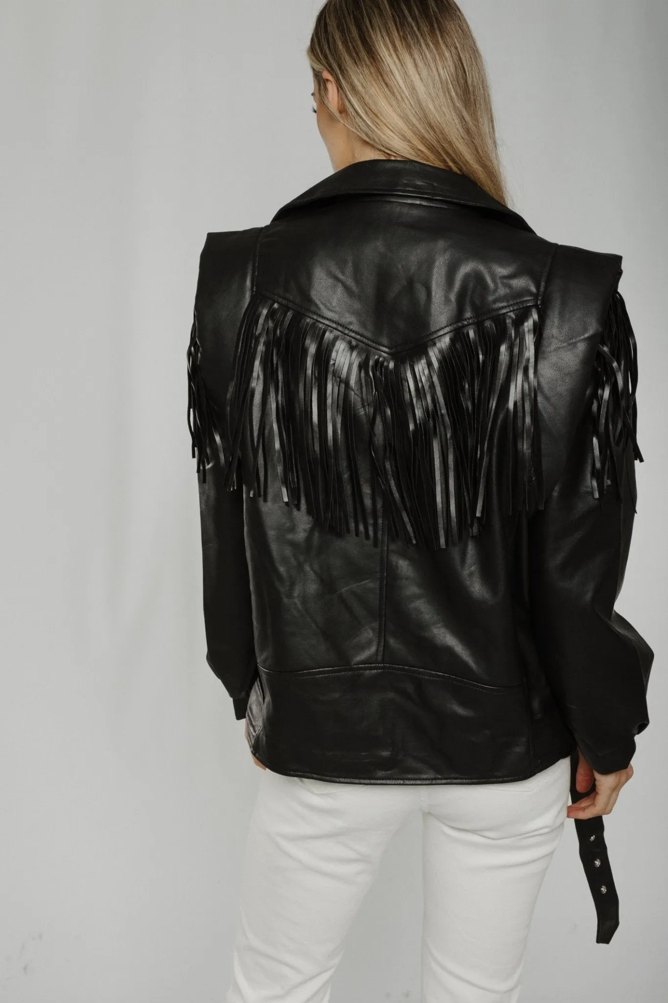 Caitlyn Fringed Leather Jacket In Black