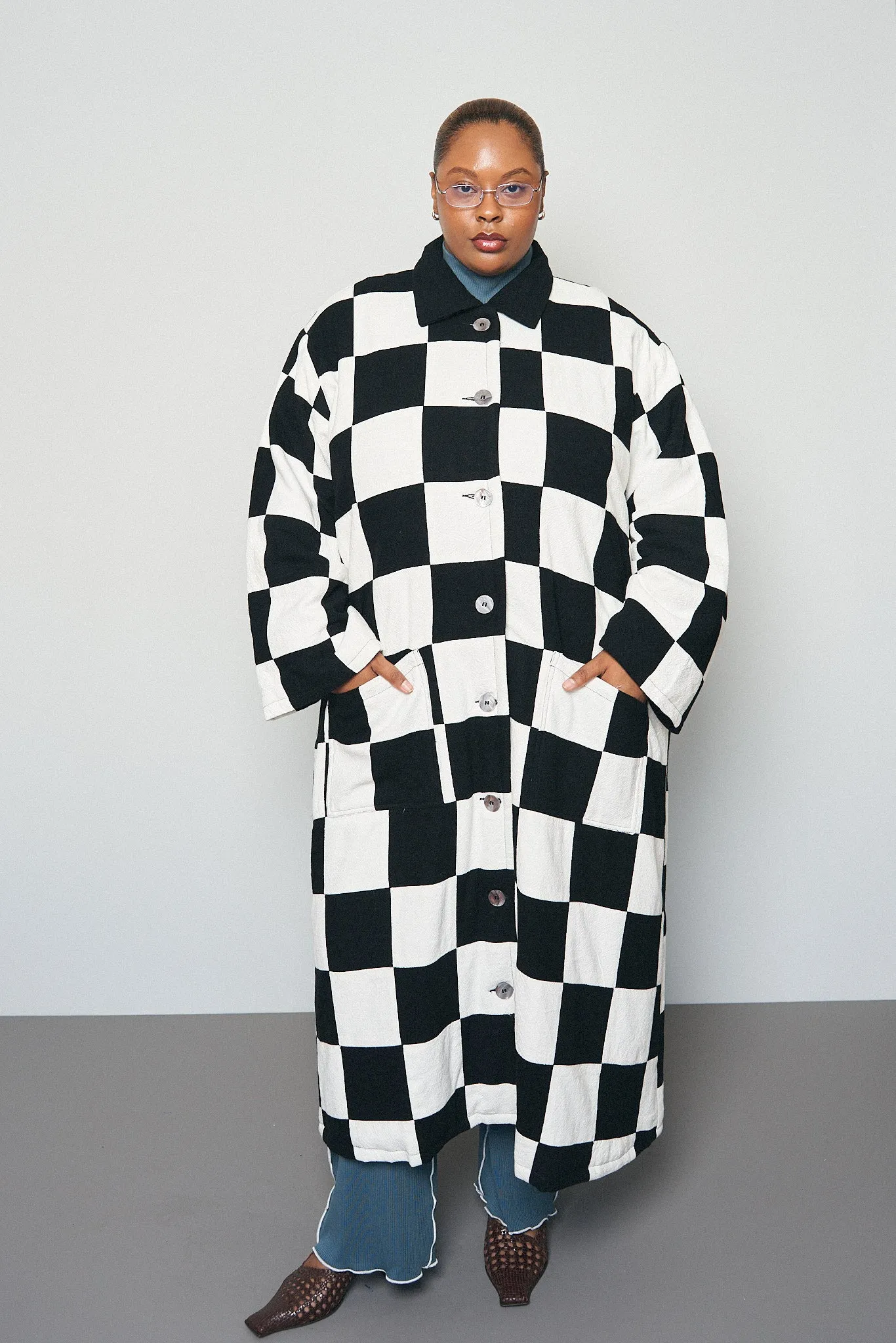 Chessboard Long Scrap Patch Jacket