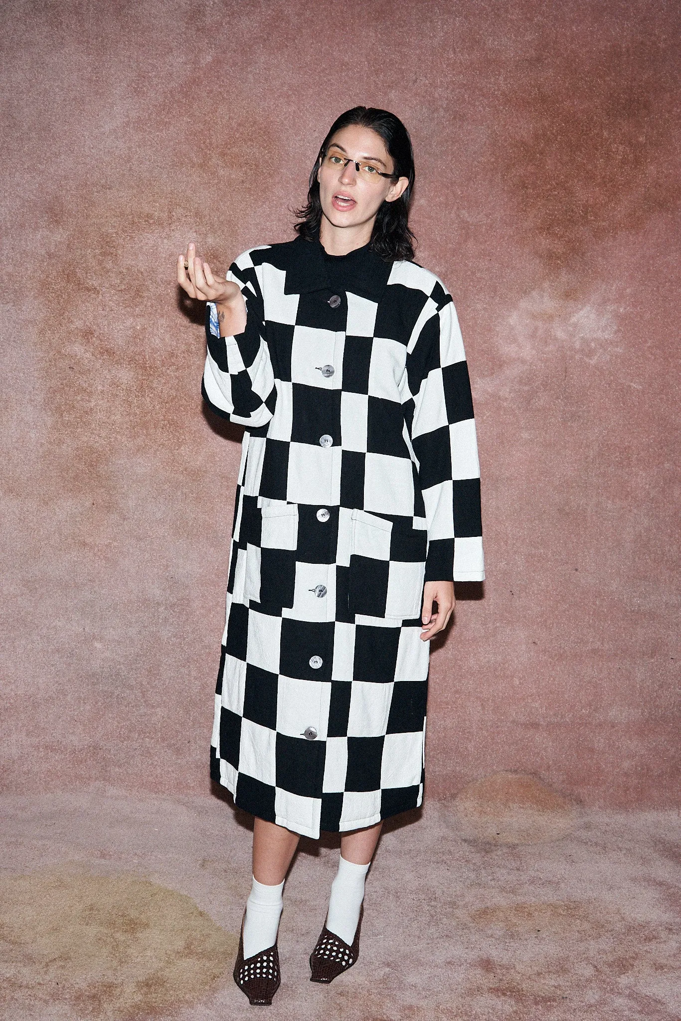 Chessboard Long Scrap Patch Jacket