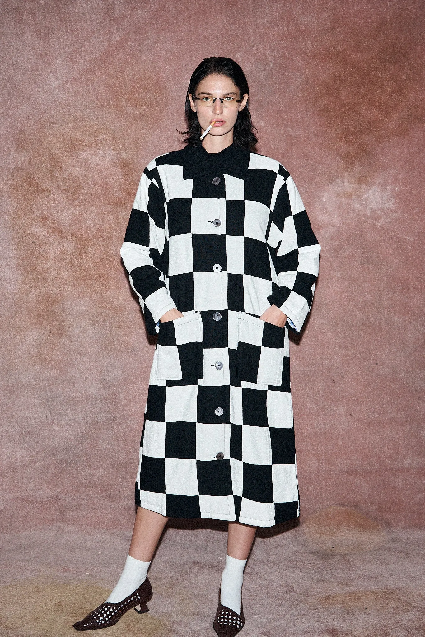 Chessboard Long Scrap Patch Jacket